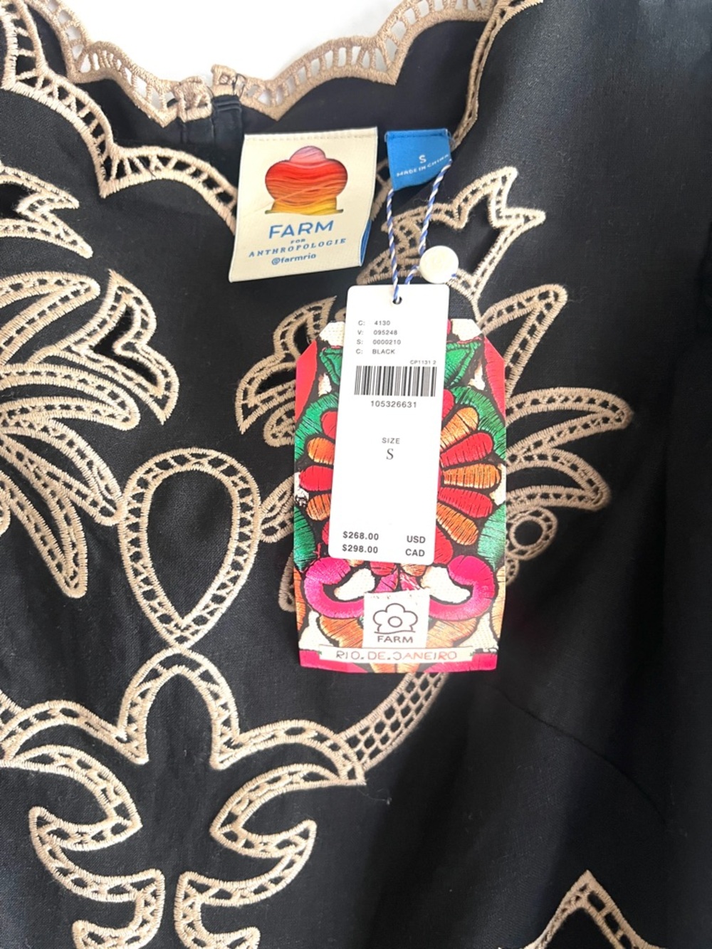 FARM Rio x Anthropologie Black Cutout Embroidered Palm Midi Dress Size Small NWT - Picture 8 of 13
